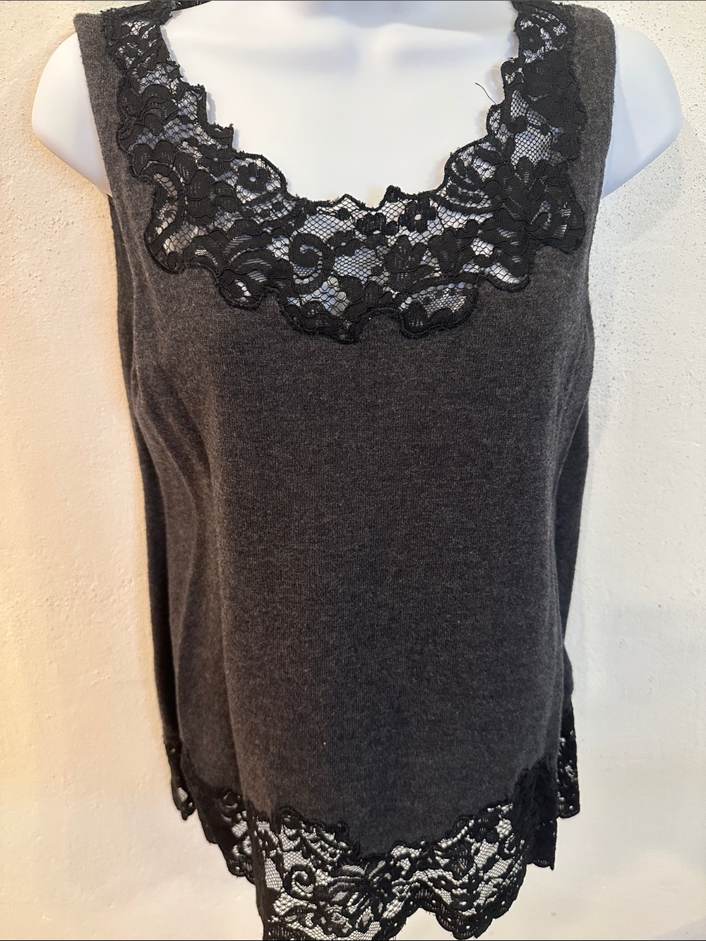 White House Black Market tank top size medium with lace around neck and bottom